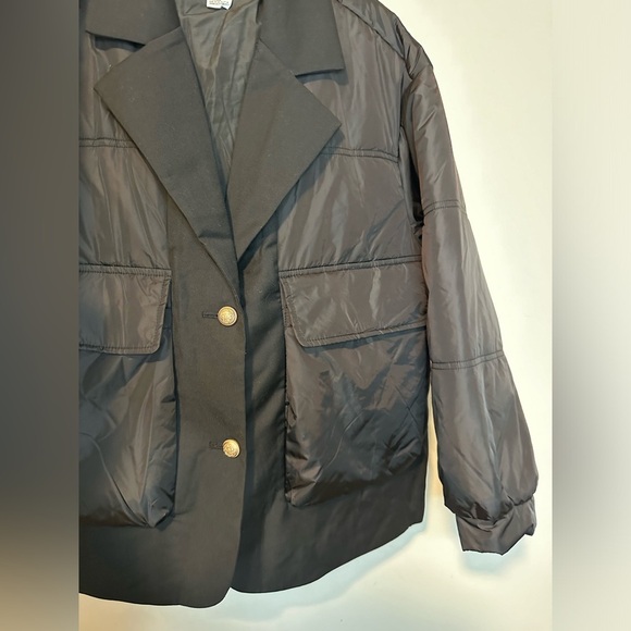 Urban Revivo Black padded jacket with contrast revere collar Blazer Sz 4 - Picture 5 of 7